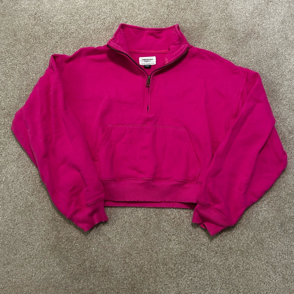 American Eagle Outfitters Magenta Cropped Half-Zip